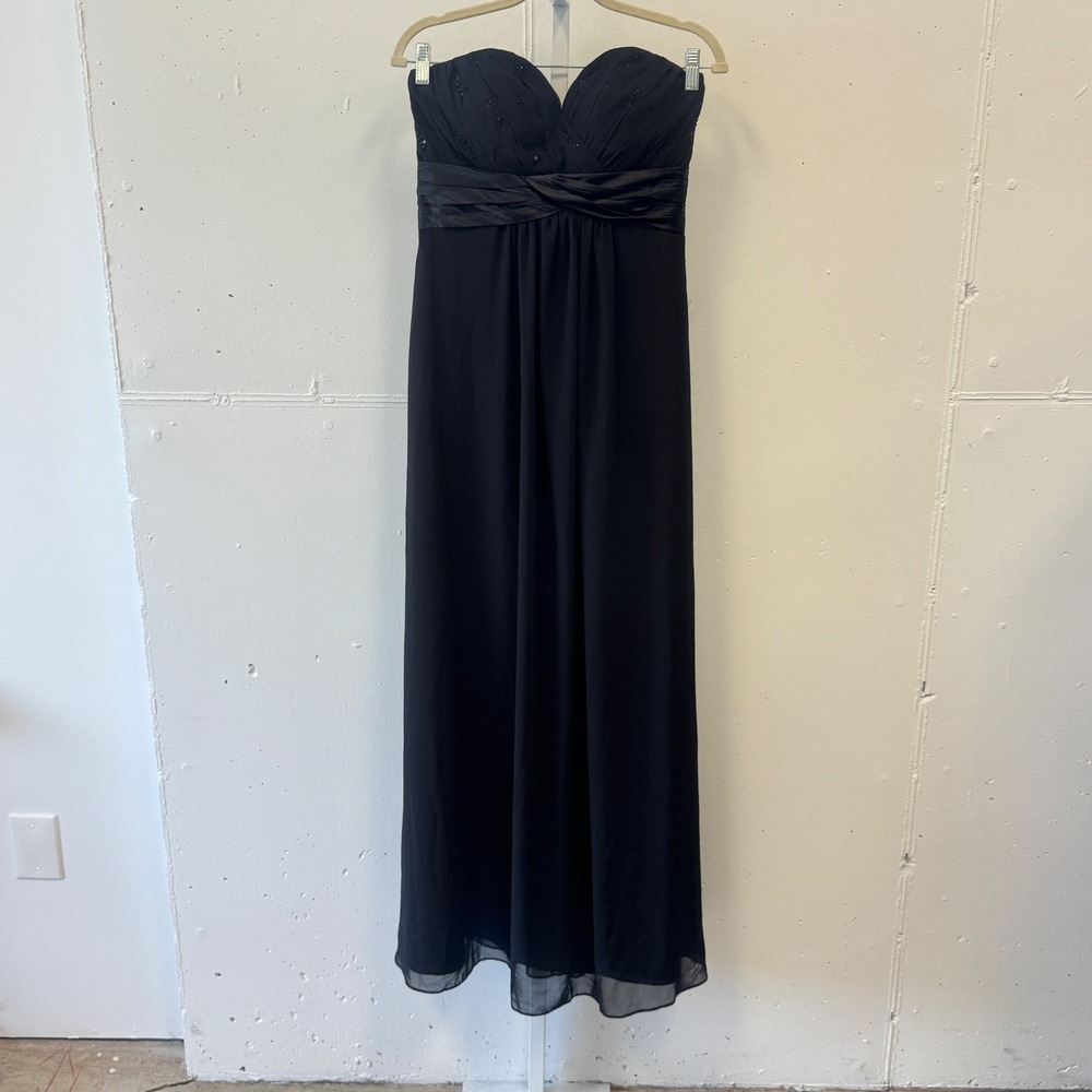 Bill Levkoff Black Strapless Sweetheart Sequin Chiffon Gown Dress Size 8 Formal